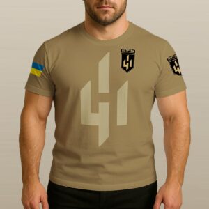 Тактична футболка 411-та окрема бригада безпілотних систем «Яструби» (411 ОБрБС) койот (3D-futbolka-0398)